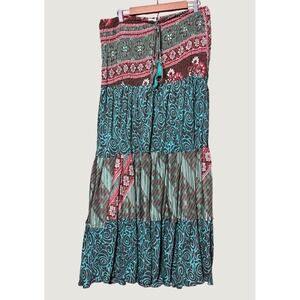 Darn Good Sedona Patchwork Skirt Women P Multi Like New Recycled Silk Maxi Boho